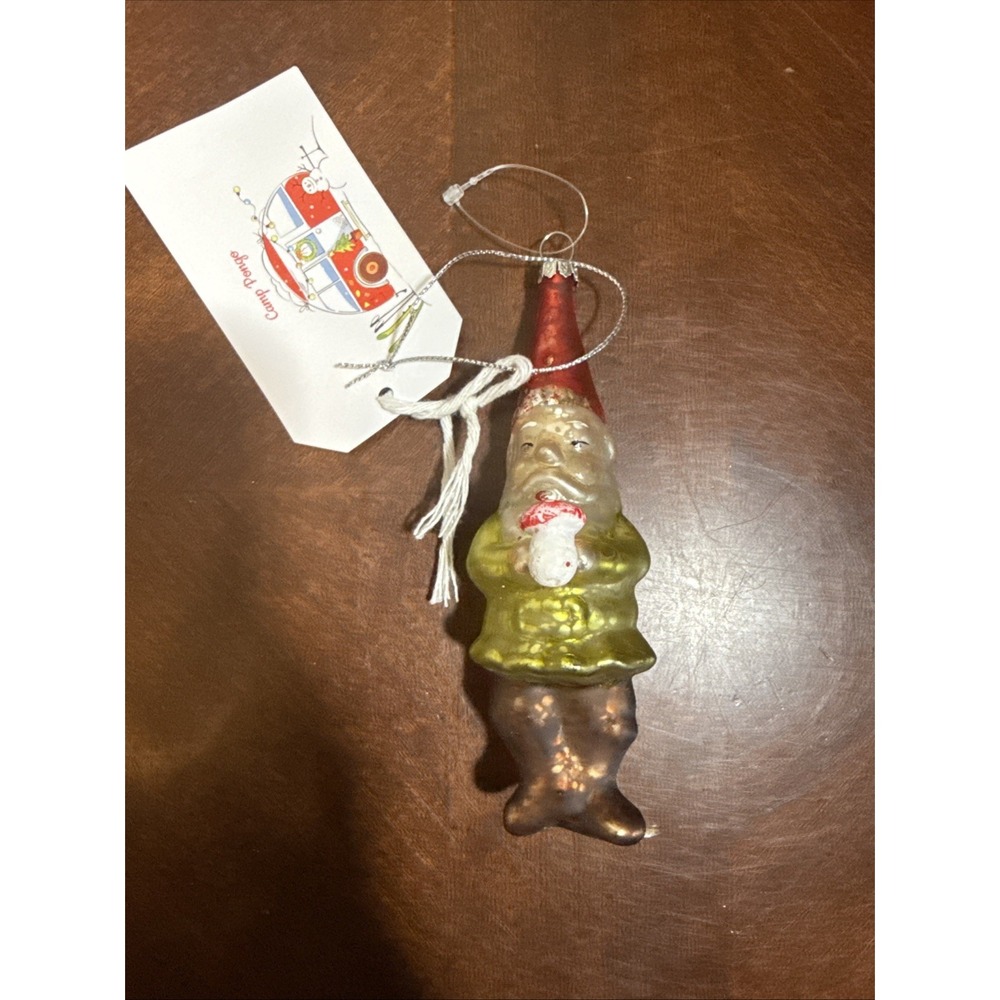 Glass SANTA CLAUS GNOME Christmas Ornament, 5.5"